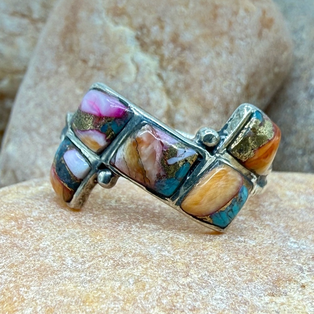Santa Fe Multi Gemstone 925 Sterling Silver Ring Sz 8 5.5ctw Southwestern Style - Picture 3 of 17